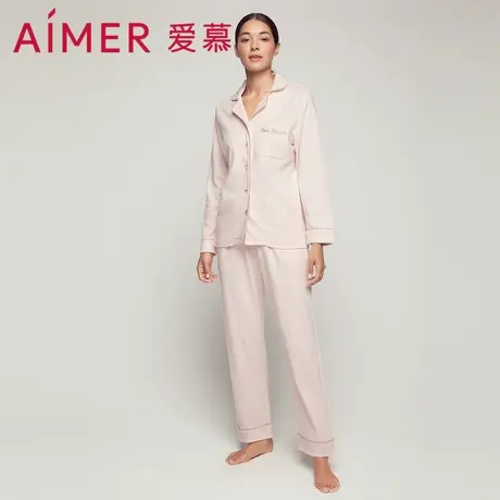 爱慕睡衣女春秋纯棉可外穿简约小翻领家居服分身套装AM466411商品大图