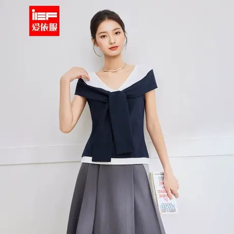 IEF/爱依服2025夏季新款法式拼接设计感通勤气质百搭显瘦上衣图片