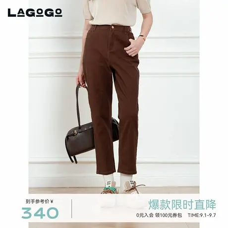 LAGOGO咖啡色直筒裤女拉谷谷2025秋新款舒适休闲牛仔裤OCNN537B92图片