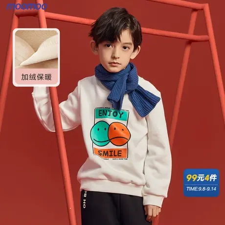 moomoo童装儿童卫衣秋冬新款男童字母印花洋气加绒女童小雏菊上衣商品大图