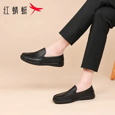 红蜻蜓男鞋鞋子男士软皮软底休闲一脚蹬懒人皮鞋男真皮羊皮豆豆鞋商品大图