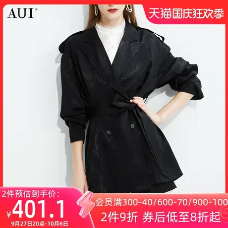 AUI黑色设计感高级短款风衣女2023年春秋新款气质英伦风工装外套图片