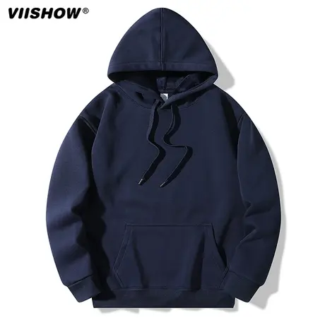 VIISHOW连帽加绒卫衣男春秋季潮牌宽松纯色套口帽衫休闲美式外套商品大图