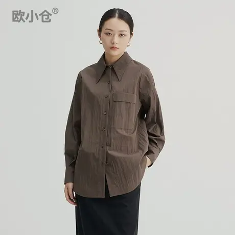 【直播间专享】肌理感微皱衬衫女春秋大尖领设计感小众宽松衬衣商品大图