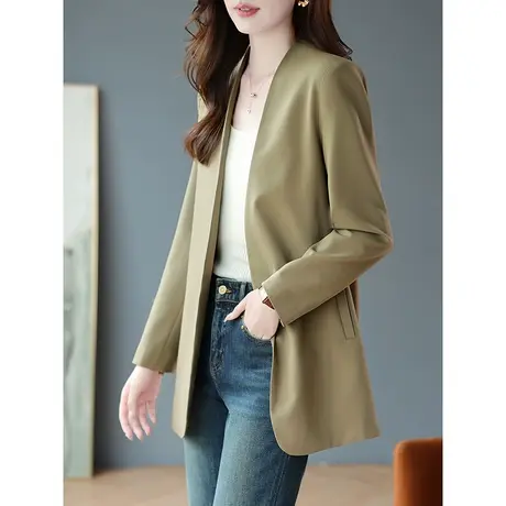 宝诗黎2023秋季新款时尚V领中长款小西装外套女气质廓形西服上衣商品大图