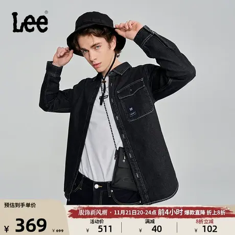 Lee标准版型黑色翻领工装口袋男牛仔衬衫休闲LMT007084100-614图片