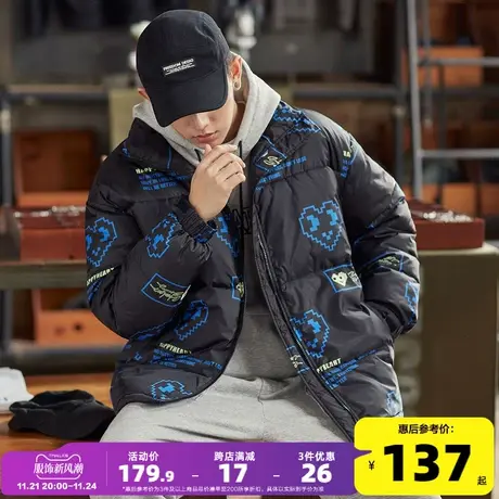唐狮冬季新款满身花棉衣男潮时尚立领外套保暖棉袄加厚短款棉服男商品大图