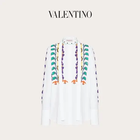 【季末优惠】华伦天奴VALENTINO女士棉质府绸刺绣衬衫商品大图