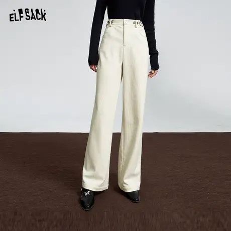 妖精的口袋高腰宽松休闲裤女2023冬季新款小个子显瘦灯芯绒长裤商品大图
