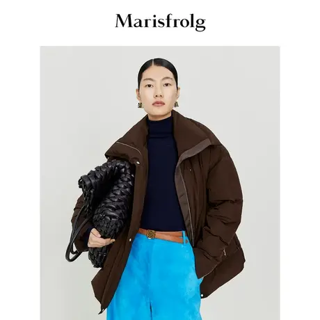 【三防羽绒服】玛丝菲尔冬季新款棕色肌理感拉链翻领羽绒服商品大图