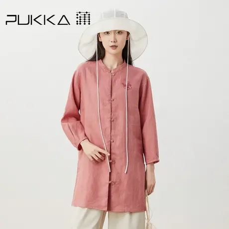 蒲PUKKA   宽松刺绣天然亚麻衬衫女中长款中式休闲上衣新品商品大图