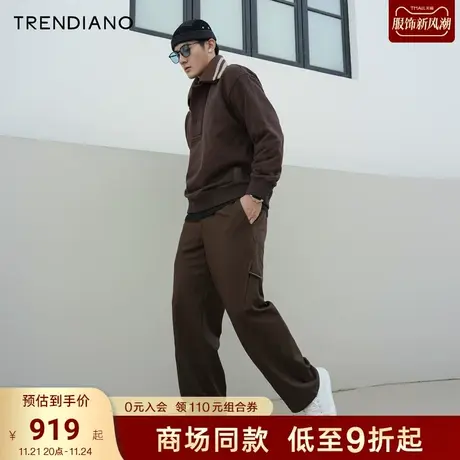 TRENDIANO官方侧拉链百搭宽松休闲裤长裤男潮2023新款冬季商品大图