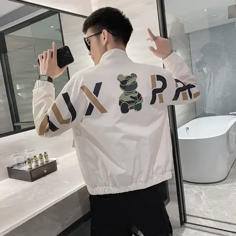 秋季男士工装夹克时尚个性潮牌网红刺绣修身立领潮流休闲上衣外套图片