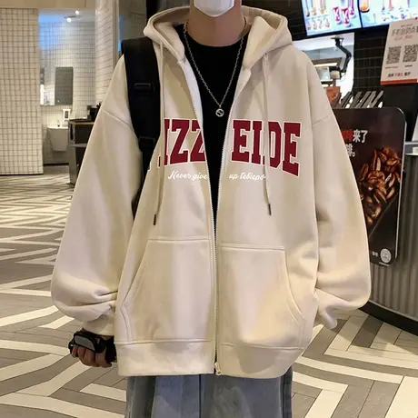 美式连帽oversize卫衣男女春秋季小众宽松开衫慵懒风大码拉链外套商品大图