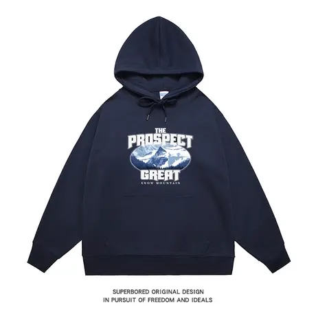 秋冬季美式复古休闲印花卫衣男青少年连帽宽松休闲套头上衣帽衫商品大图