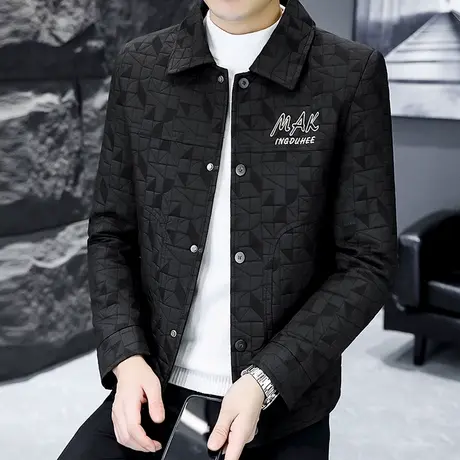 秋季男士潮流痞帅气夹克男装上衣休闲高级感短款格子外套青年褂子商品大图