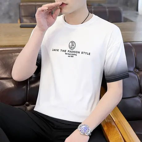 渐变冰丝短袖T恤男2023夏季潮流宽松夏装男装半袖滑料男款上衣服图片