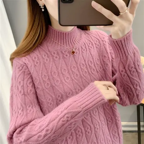 半高领麻花复古洋气加厚针织衫上衣2022秋冬新款宽松打底衫毛衣女图片