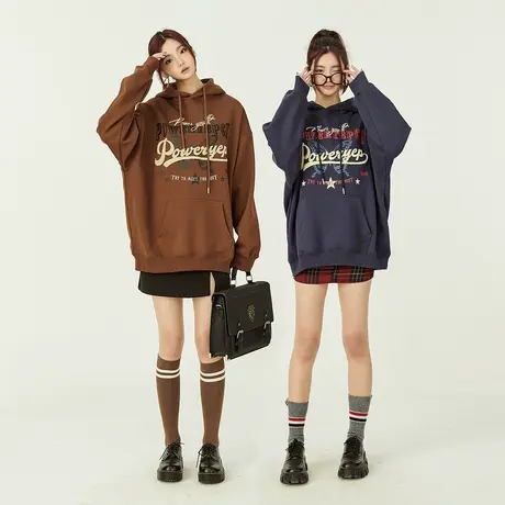 YEP复古蝴蝶印花连帽卫衣女春秋款2024新款潮牌美式宽松长袖上衣图片