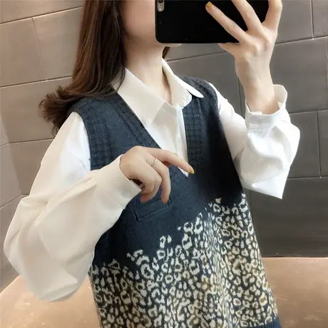 学院风套头V领针织马甲女士春装新款韩版ins风百搭毛背心坎肩上衣图片