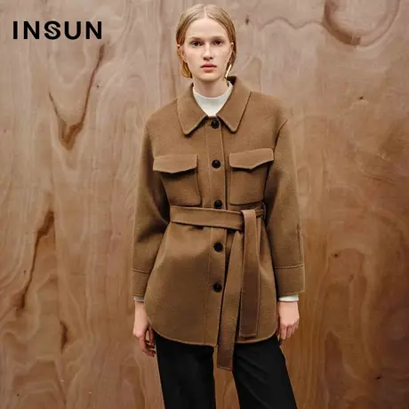INSUN恩裳线上专选冬季定制牛角扣衬衫式大衣图片