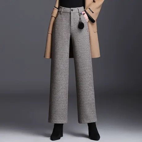 厚毛呢直筒裤女秋冬2023新款高腰宽松垂感阔腿裤气质显瘦通勤长裤商品大图