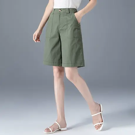 军绿色西装短裤女夏季薄款天丝休闲a字5分裤阔腿中裤夏冰丝五分裤商品大图