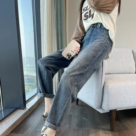 高腰女裤秋款2023新款牛仔裤女梨形身材遮胯显瘦哈伦老爹萝卜裤子商品大图