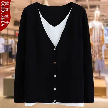 加肥加大码中年妈妈春秋开衫针织衫新款宽松洋气百搭假两件薄外套商品大图