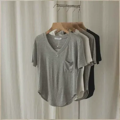 纯欲上衣女露腰小众微宽松白T恤薄款2022夏季新款显瘦V领短袖体桖商品大图