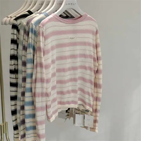 真的真的强烈推荐！春季新款宽松圆领通勤休闲百搭条纹套头上衣图片