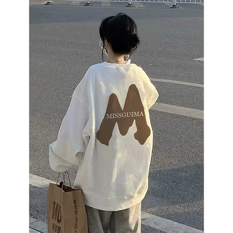 秋冬爆款复古高街圆领卫衣女2023慵懒风潮牌加绒加厚美式重磅上衣图片