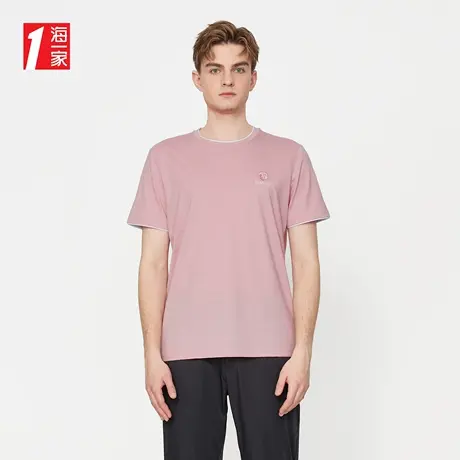 海一家时尚休闲短T夏季舒适圆领简约绣花短袖T恤男商品大图