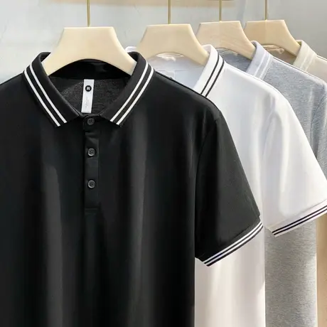 英伦风条纹男士夏款丝光棉潮流polo衫翻领韩版休闲青年短袖T恤男商品大图