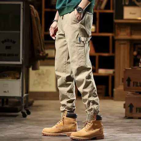 美式复古束脚工装裤男户外宽松裤子男款纯色男裤休闲裤男款工装裤商品大图