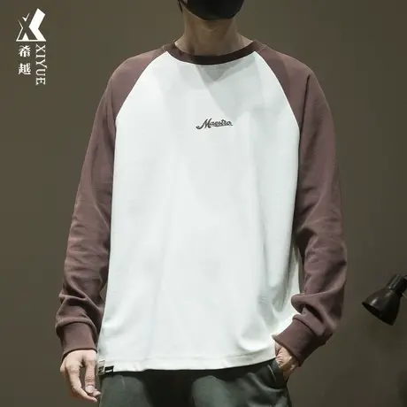 希越重磅300g长袖t恤男士宽松大码插肩袖打底衫秋冬新款潮卫衣男商品大图