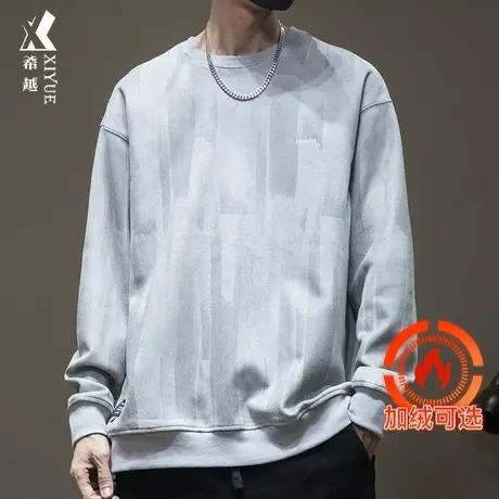 春秋重磅麂皮绒卫衣男宽松大码加大套头打底衫秋冬潮牌男士上衣潮商品大图