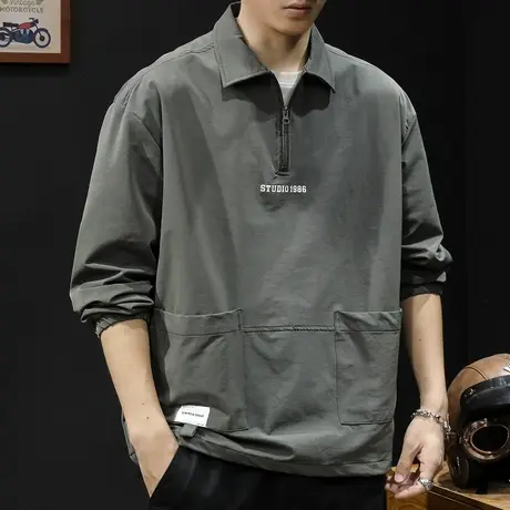 polo拉链衬衫男休闲长袖高级感潮大码户外速干冲锋衣男士外套春秋图片