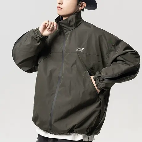 男士立领夹克外套男潮流百搭户外工装冲锋衣男款2023新款秋季男装商品大图