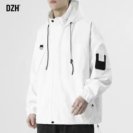 男士白色外套男春秋款宽松潮牌男装2023新款休闲工装夹克冲锋上衣商品大图