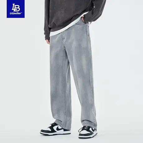 Lilbetter牛仔裤男欧美长裤高街vibe秋冬男裤宽松裤子休闲直筒裤商品大图