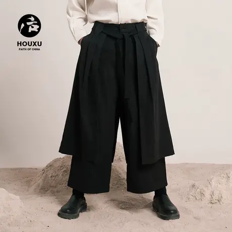 后序九分裤男宽松原创解构层叠设计夏季廓形中国风黑色裙裤男商品大图