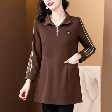 半拉链中长款卫衣女春遮屁股洋气新款欧货胖mm大码上衣打底衫加绒图片