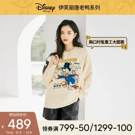 唐老鸭系列伊芙丽2021冬新款加绒加厚小个子圆领珠片绣宽松卫衣女图片