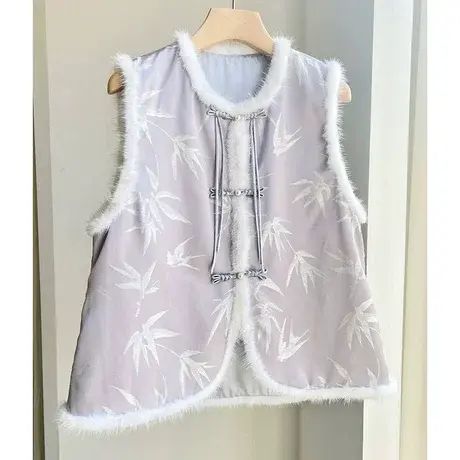 素飞T60570新中式冬季新款紫竹水貂毛马甲图片