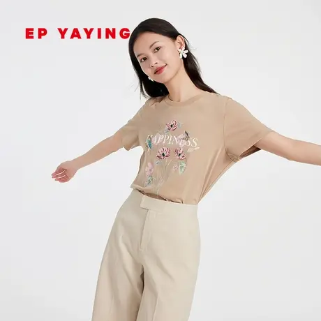 [云柔丝光棉]EP雅莹女装 国潮宽松短袖正肩T恤 2023新款5333A图片