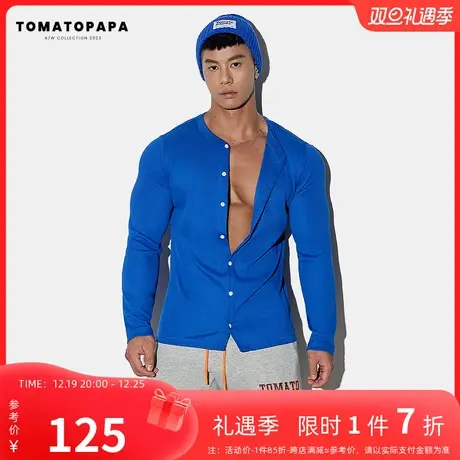 TOMATOPAPA春季24新款长袖T恤亨利领男开衫体恤健身潮男打底上衣商品大图