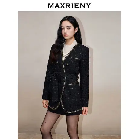 [买4免1]MAXRIENY法式复古小香风绑带西装冬季轻奢感花纱外套图片
