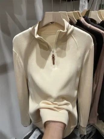 欧货立领半拉链双面德绒拼接卫衣女2024秋冬新款休闲保暖减龄上衣图片