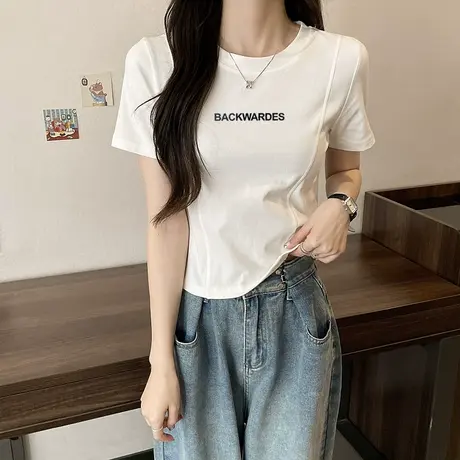 白色打底衫女短袖鱼骨t恤夏季薄款修身上衣2024年新款高级感内搭商品大图